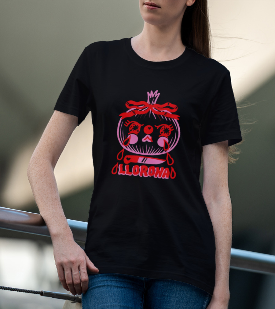 Llorona Onion Tears With Knife And Heart Motif T-Shirt