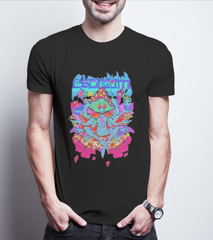 LSDream Mushi Psychedelic Bug Creature With Vibrant Colors And Cosmic Elements T-Shirt