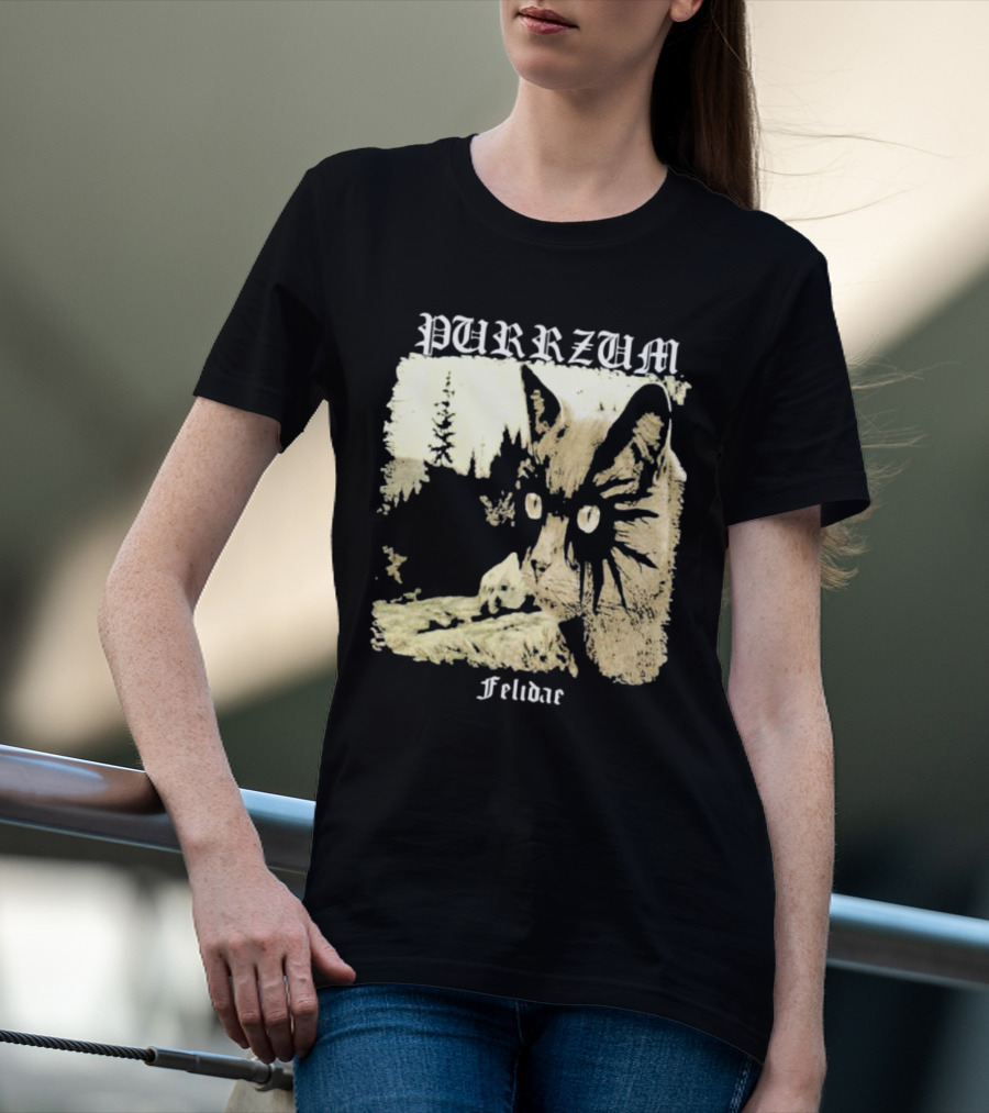 Purrzum Felidae Cat In Forest Scene T-Shirt