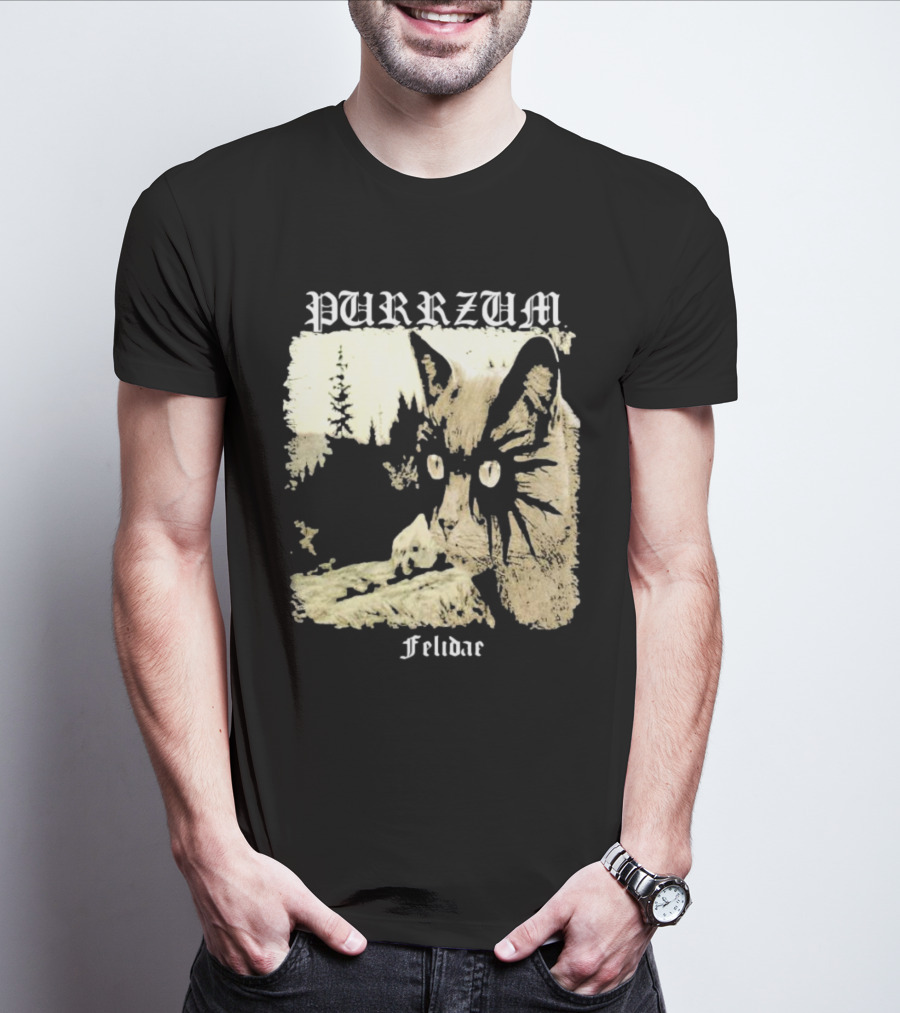 Purrzum Felidae Cat In Forest Scene T-Shirt