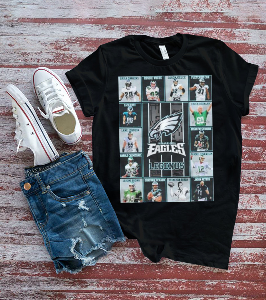 Philadelphia Eagles Brian Dawkins Reggie White Jason Kelce Fletcher Cox Legends Randall Cunningham Donovan McNabb T-Shirt
