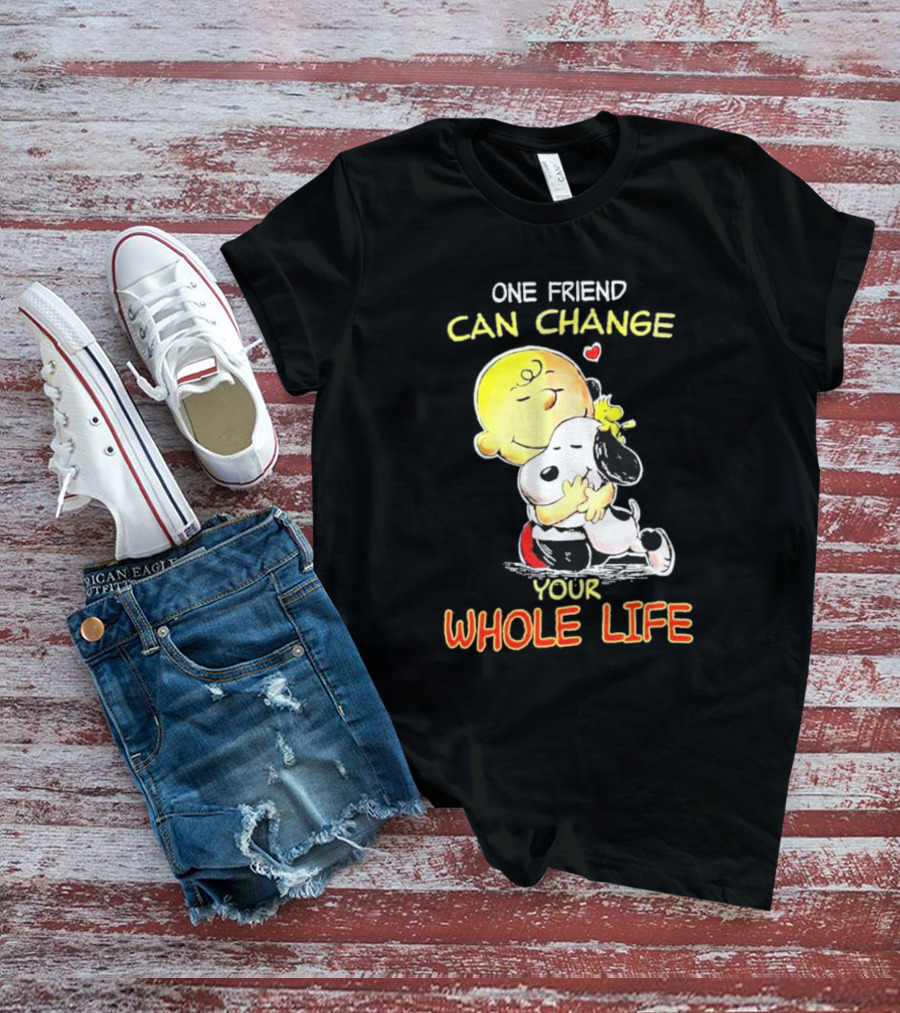 Snoopy And Friends One Friend Can Change Your Whole Life Hugging Image T-Shirt