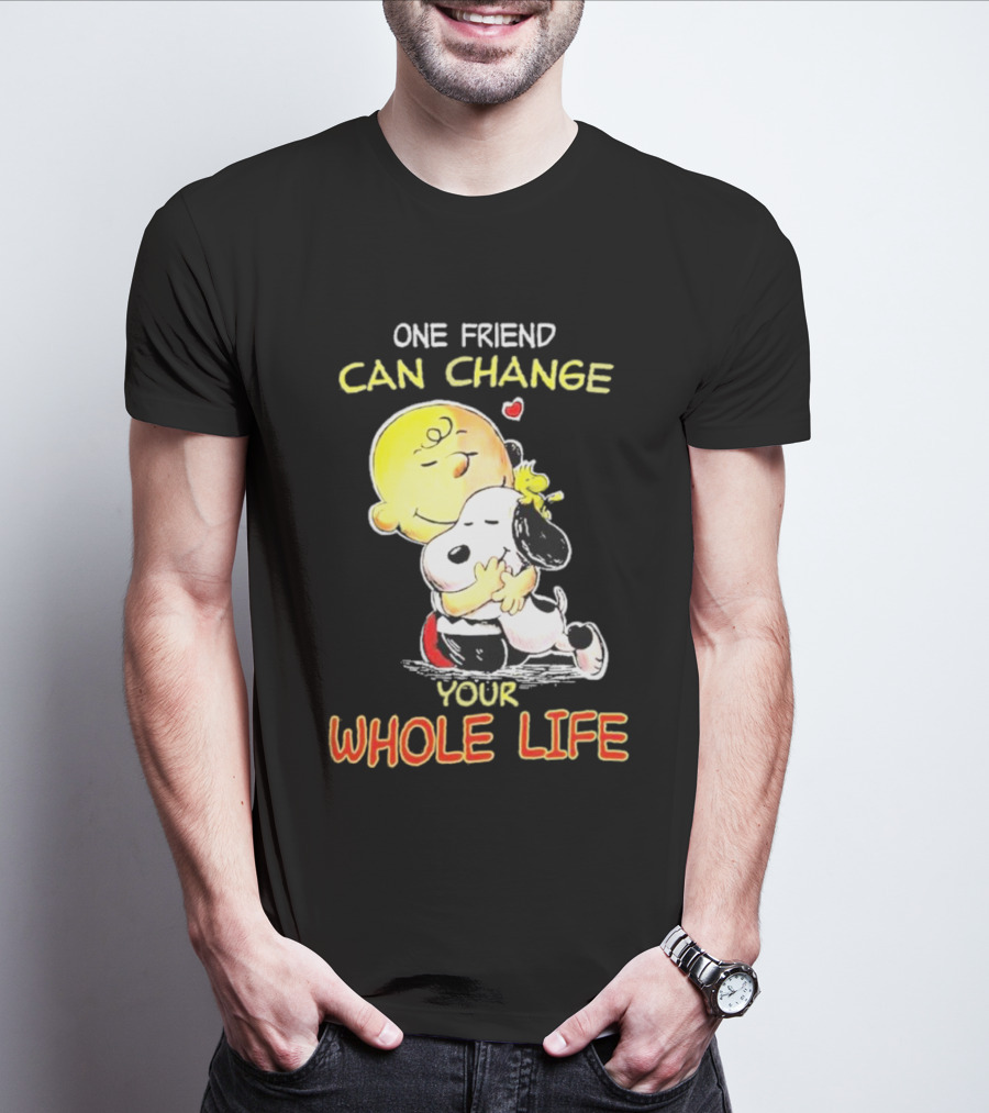 Snoopy And Friends One Friend Can Change Your Whole Life Hugging Image T-Shirt