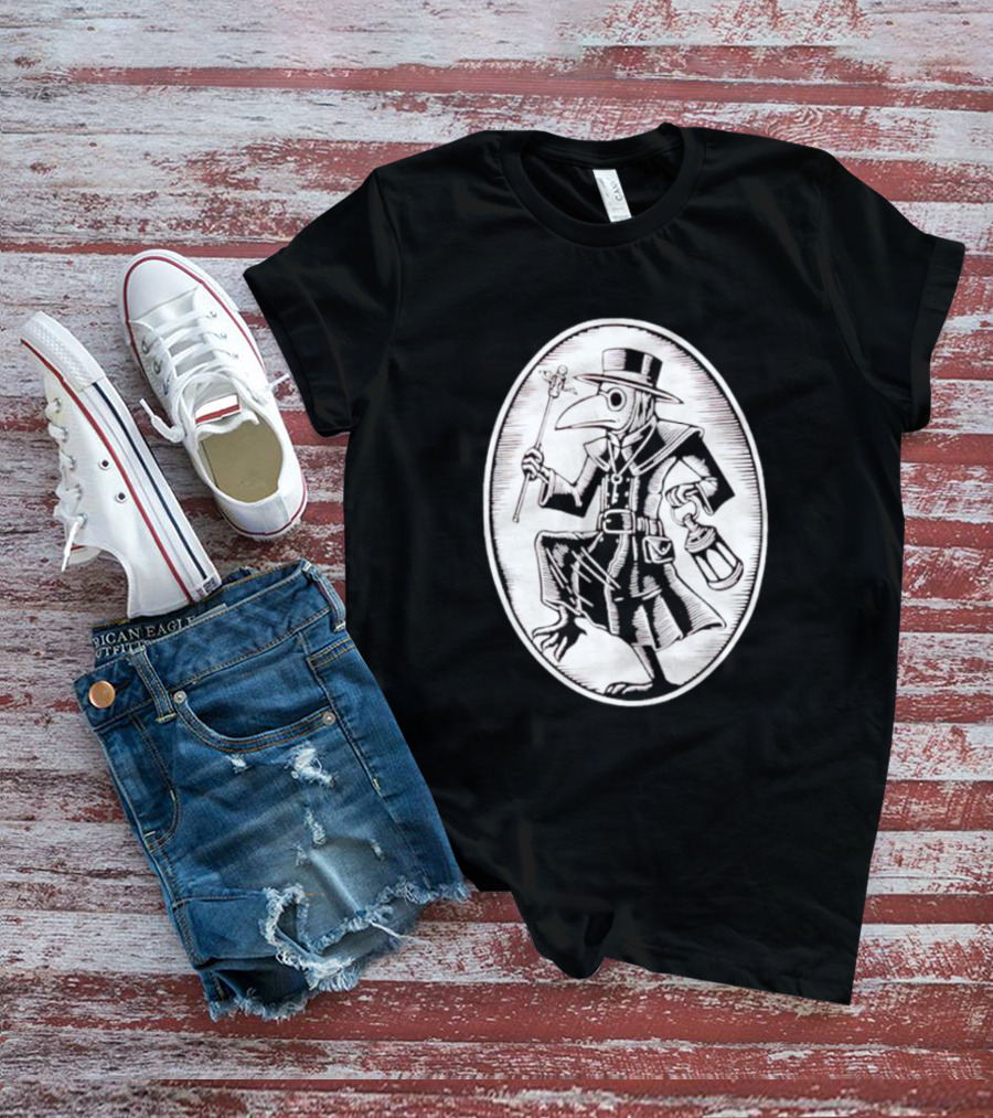 Plague Doctor In Oval Frame With Lantern And Staff T-Shirt