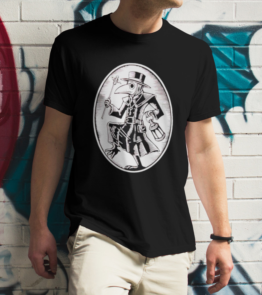 Plague Doctor In Oval Frame With Lantern And Staff T-Shirt