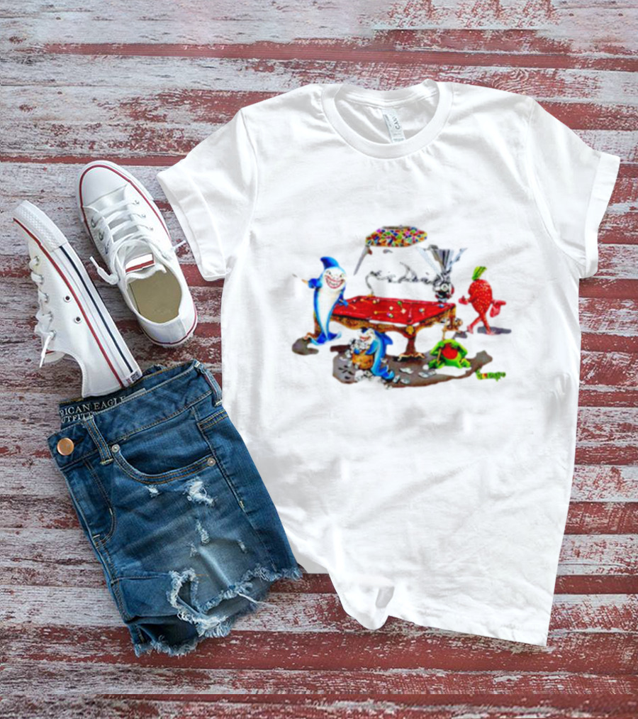 Pool Shark Michael Godard Poker Sharks And Fruit Characters Playing Billiards T-Shirt