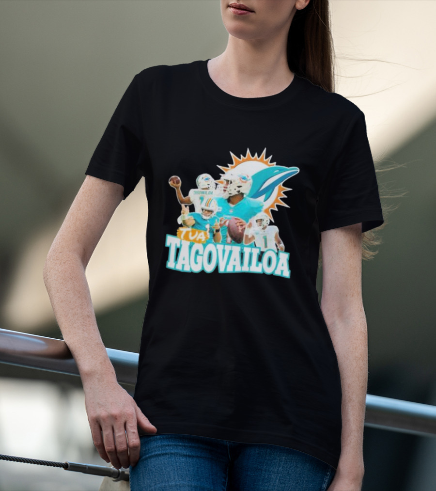 Tua Tagovailoa Miami Dolphins Quarterback Montage T-Shirt