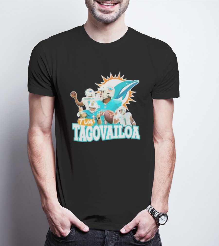 Tua Tagovailoa Miami Dolphins Quarterback Montage T-Shirt