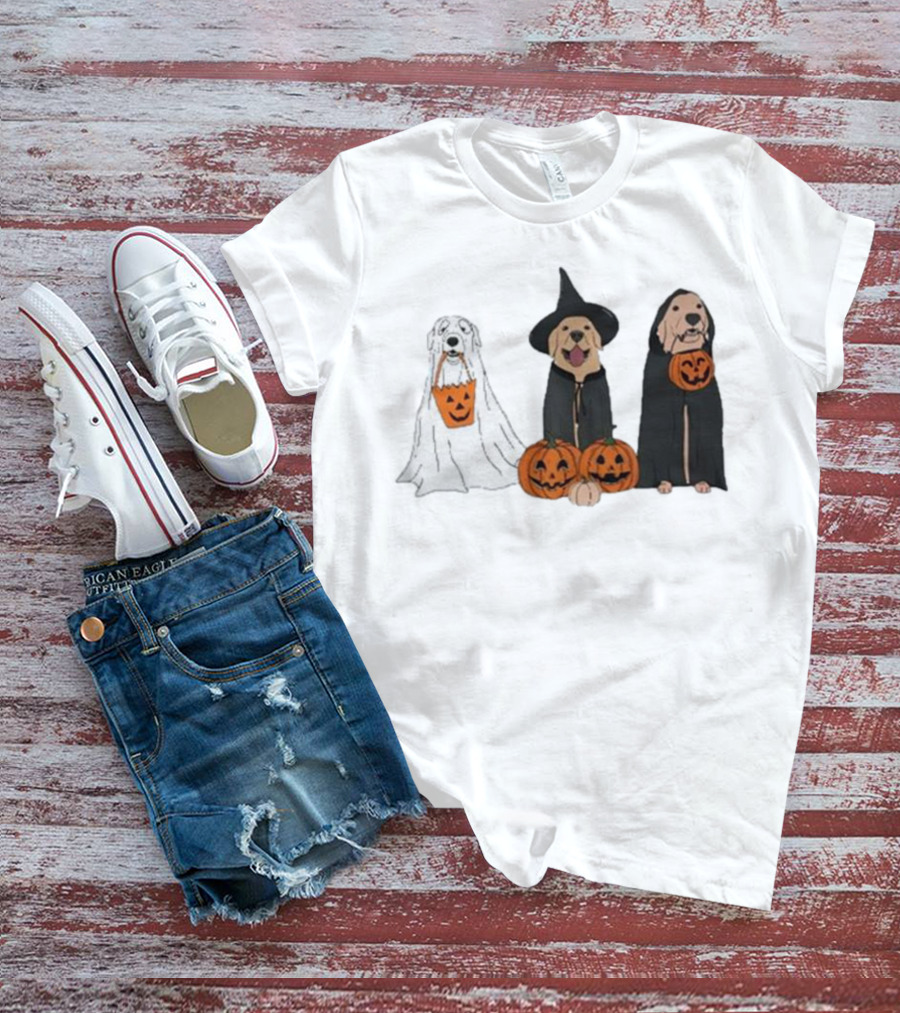 Ghost Dogs Halloween Pumpkin Witch Cloak Trio T-Shirt