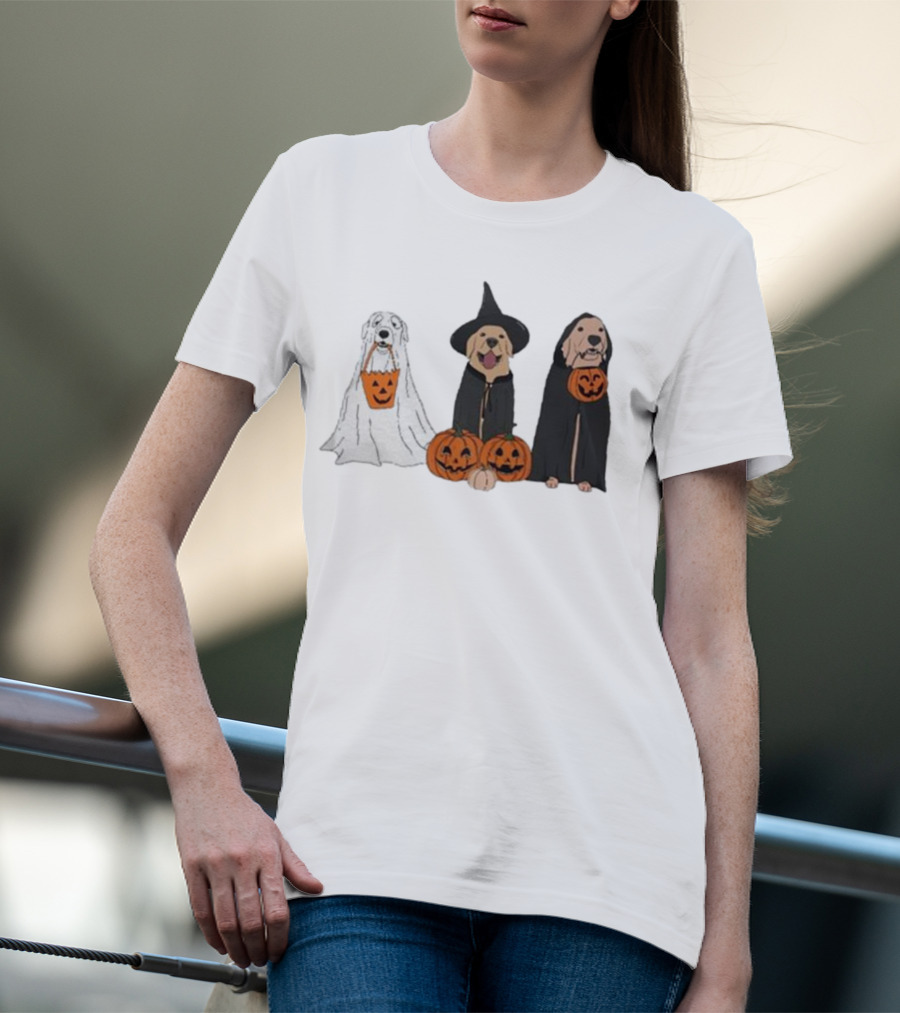 Ghost Dogs Halloween Pumpkin Witch Cloak Trio T-Shirt