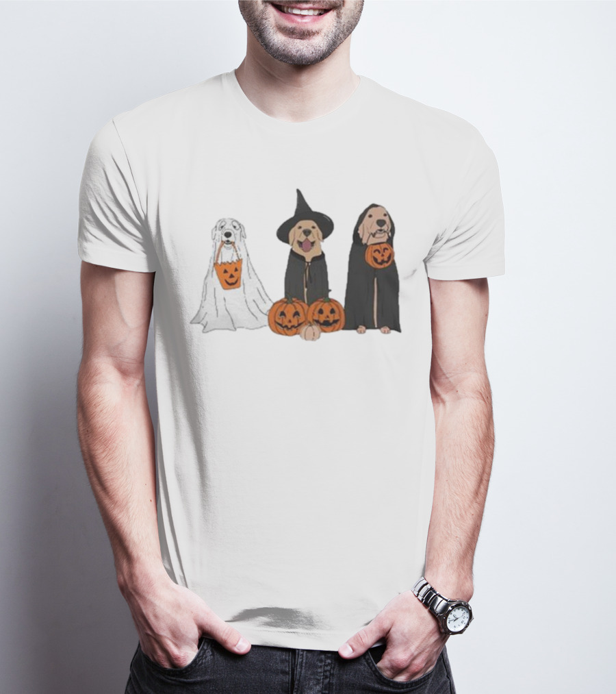 Ghost Dogs Halloween Pumpkin Witch Cloak Trio T-Shirt