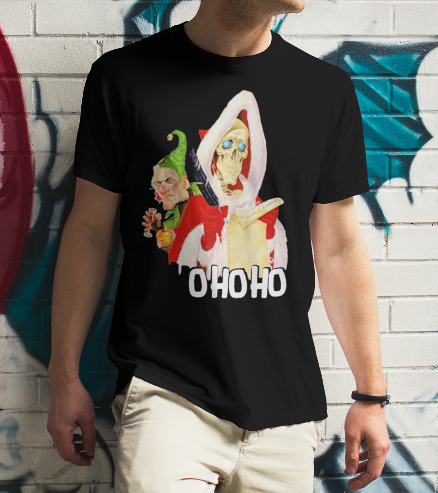 Death With Albert Skeleton Santa And Grumpy Elf Ho Ho Ho T-Shirt