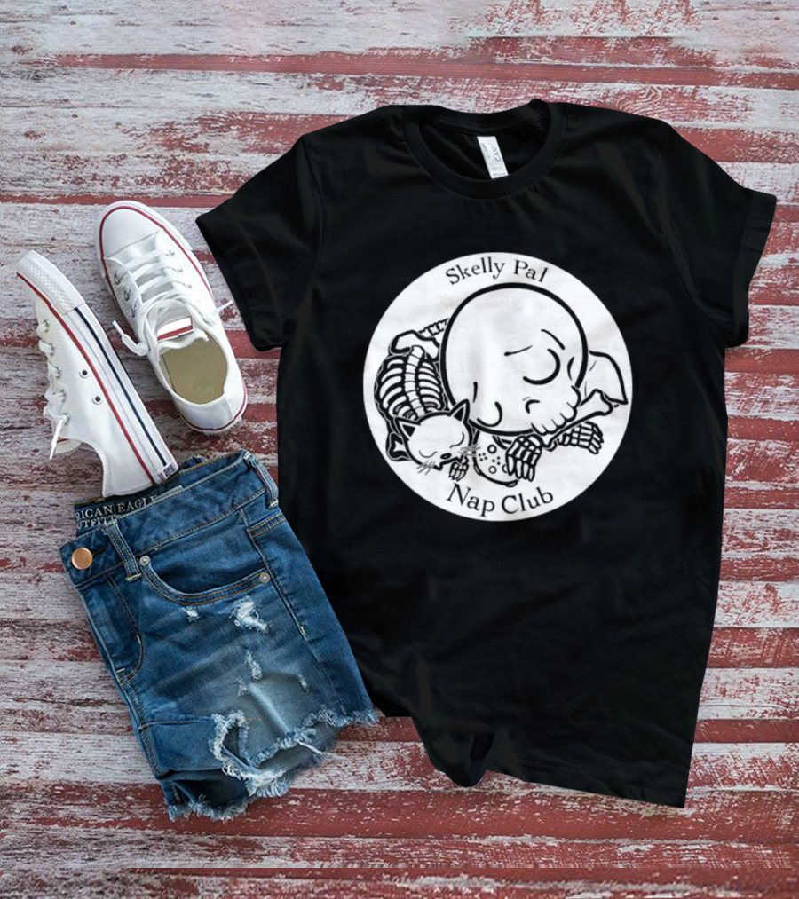 Skelly Pal Nap Club Painter Johnny Chiodini Skeleton Cat T-Shirt