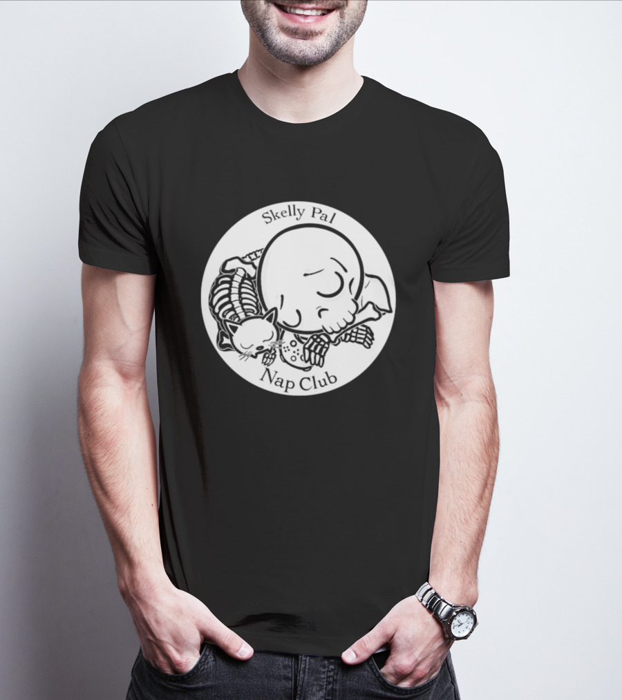 Skelly Pal Nap Club Painter Johnny Chiodini Skeleton Cat T-Shirt