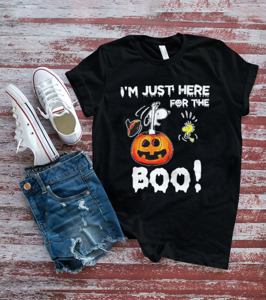 Snoopy And Woodstock Halloween I'm Just Here For The Boo Pumpkin T-Shirt