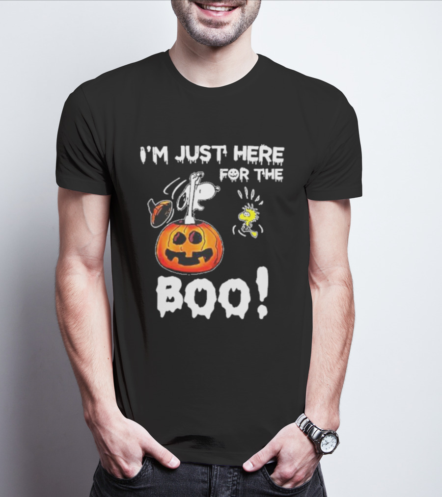 Snoopy And Woodstock Halloween I'm Just Here For The Boo Pumpkin T-Shirt