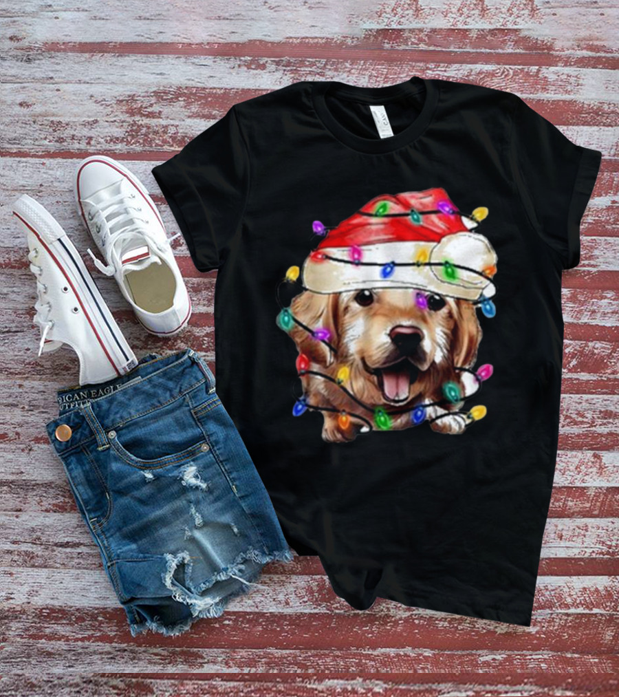 Christmas Lights Dog Lover Santa Hat Raglan T-Shirt