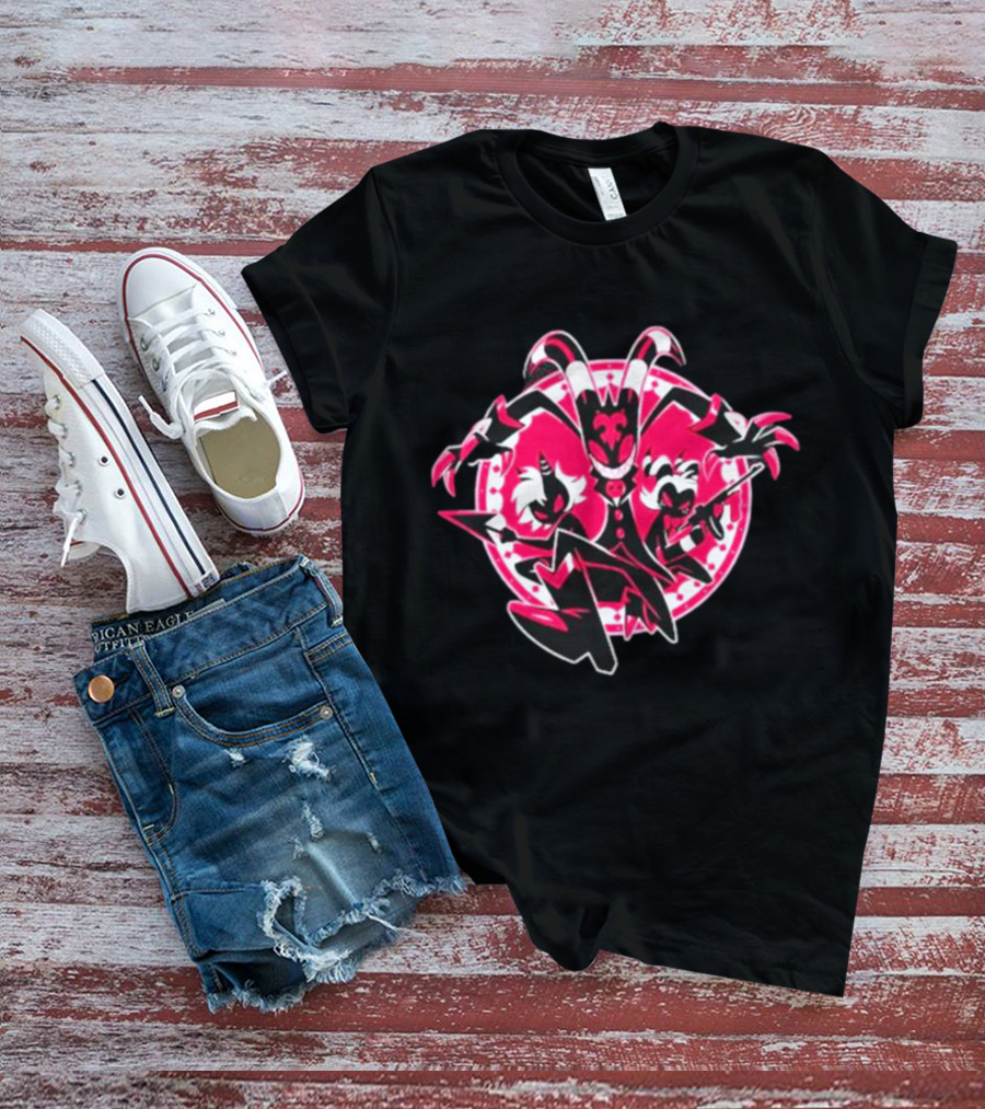 Helluva Boss IMP Characters Circle Pink And Black T-Shirt