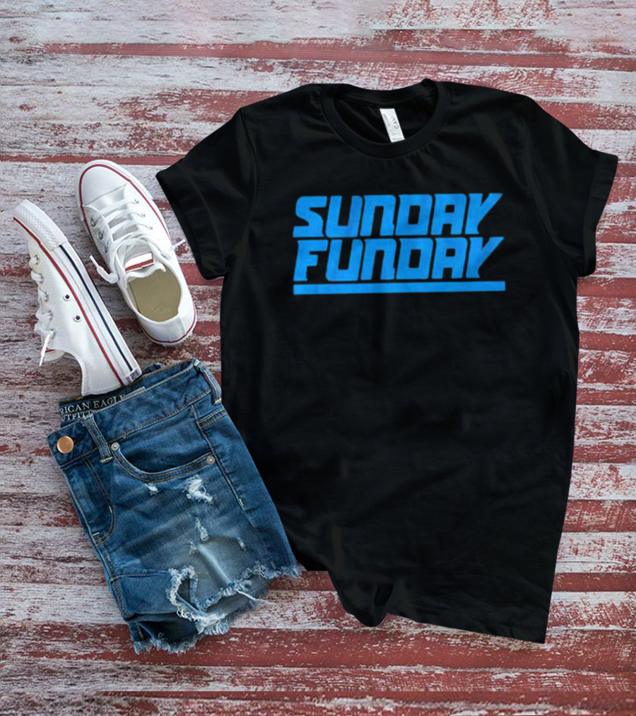 Sunday Funday Detroit Retro Blue Text T-Shirt