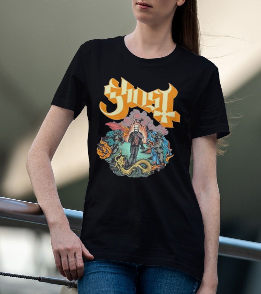 Ghost Boticelli Inspired Papal Figure With Mythical Creatures T-Shirt