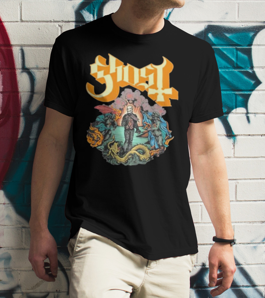 Ghost Boticelli Inspired Papal Figure With Mythical Creatures T-Shirt