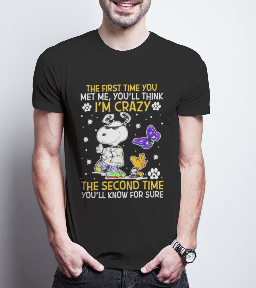 Snoopy And Woodstock The First Time You Met Me You'll Think I'm Crazy The Second Time You'll Know For Sure T-Shirt