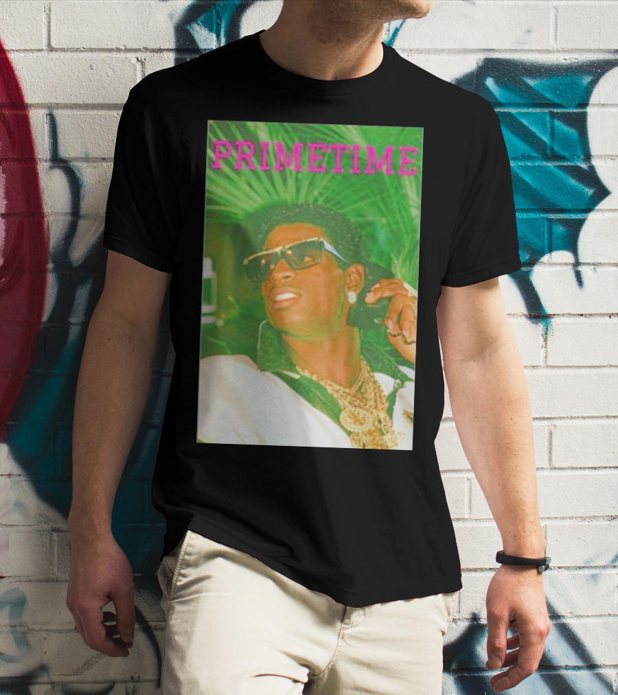 PRIMETIME Deion Sanders Sunglasses Gold Chains Retro Vibe T-Shirt