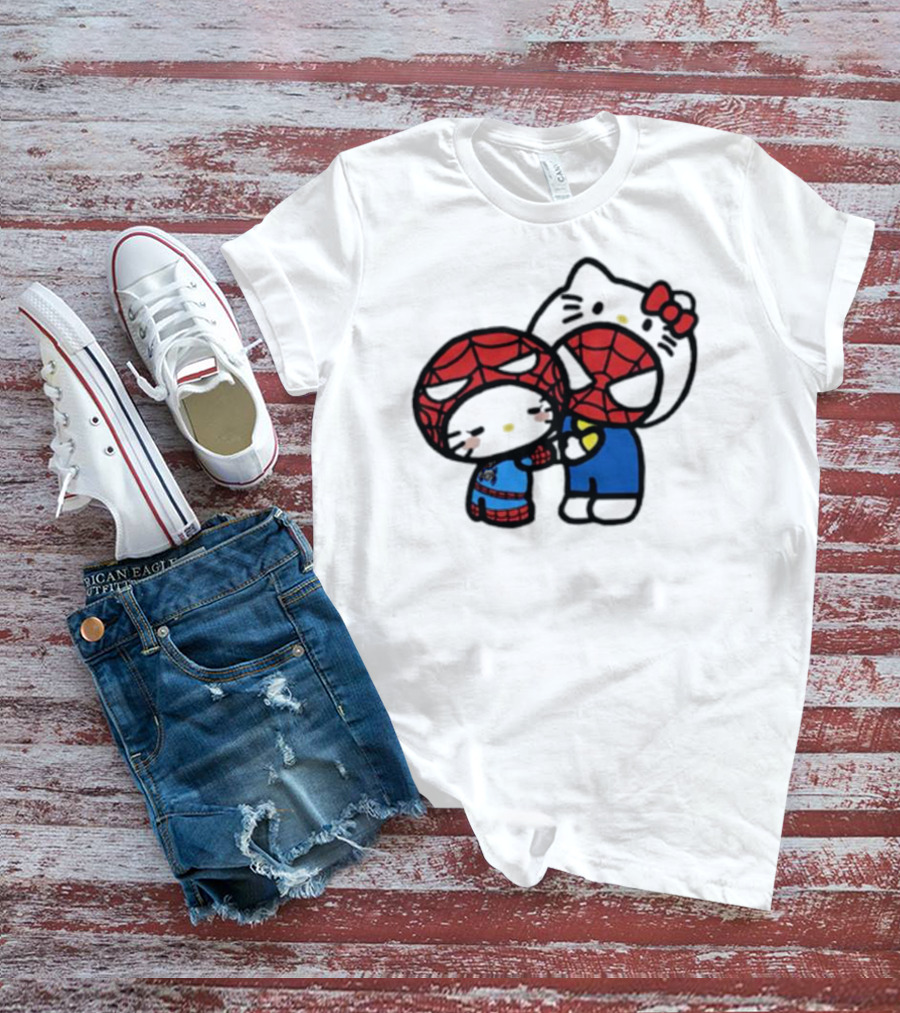 Hello Kitty Spider-Man Crossover Cartoon Characters T-Shirt