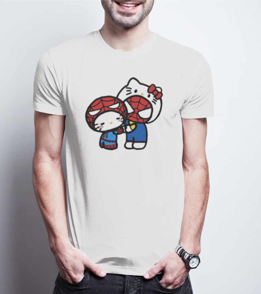 Hello Kitty Spider-Man Crossover Cartoon Characters T-Shirt