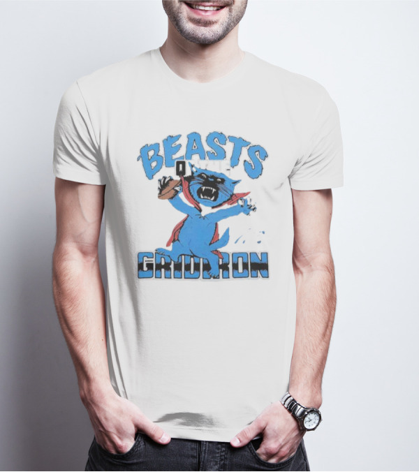 Carolina Panthers Beasts Of The Gridiron Football Feline Roaring With Ball T-Shirt