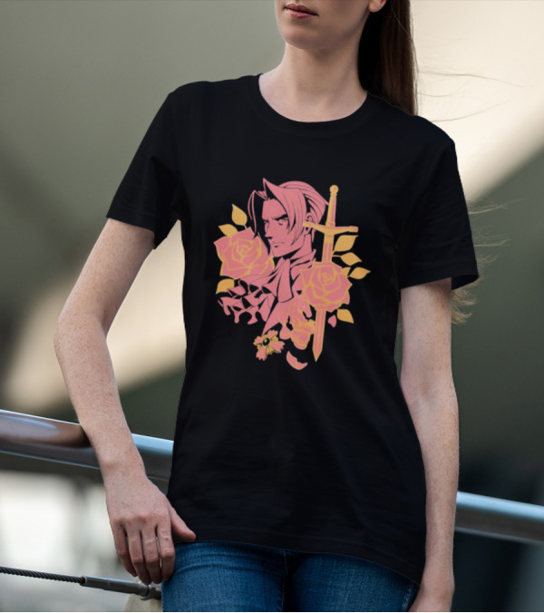 Miles Edgeworth King Of Prosecutors Sword Roses T-Shirt