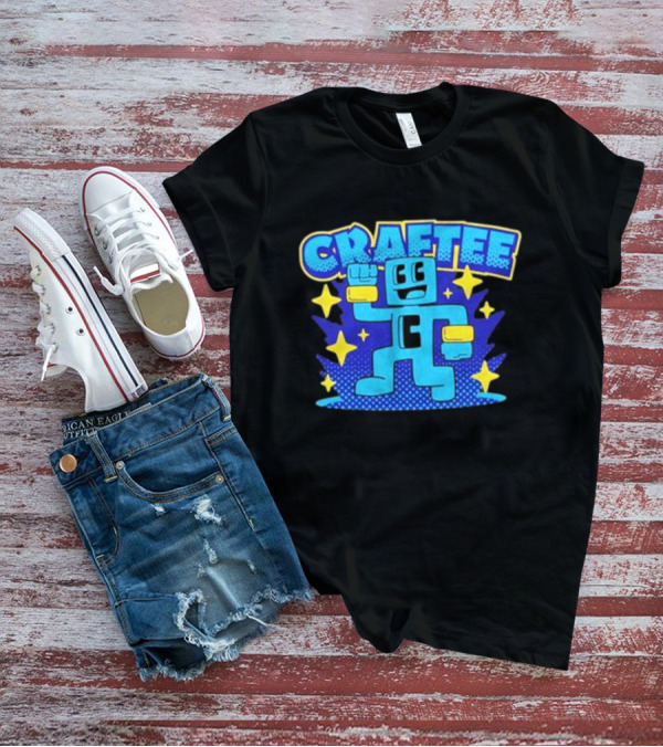 Craftee Pixel Character Level Up With Stars T-Shirt