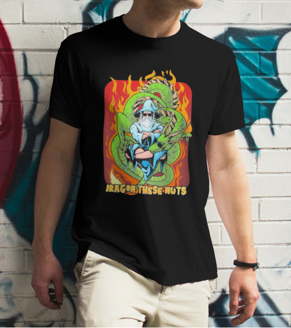Dragon These Nuts Wizard With Green Dragon And Flames T-Shirt