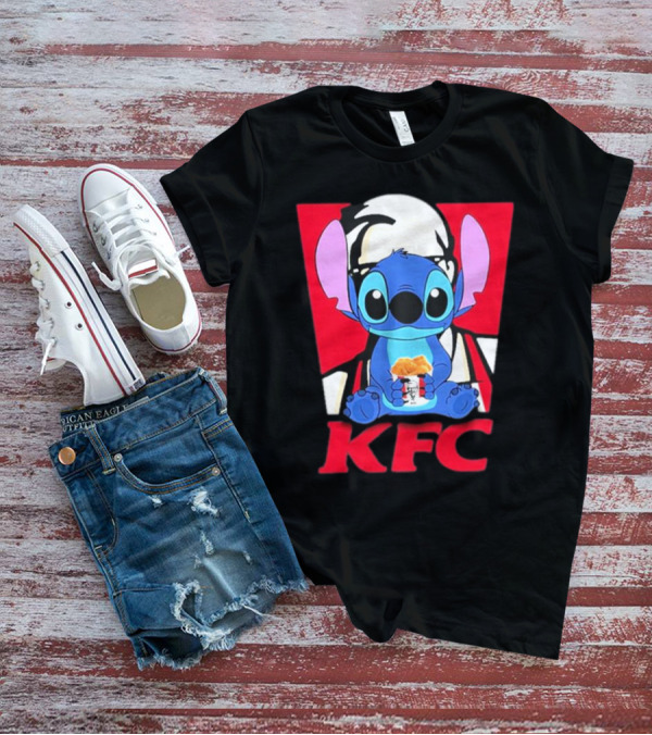 Stitch Eating KFC With Logo Background T-Shirt