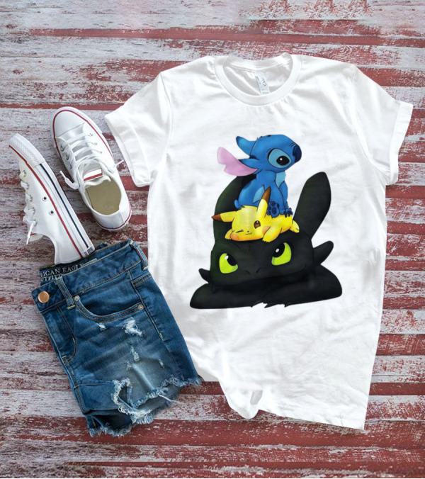 Stitch Pikachu Toothless Crossover T-Shirt