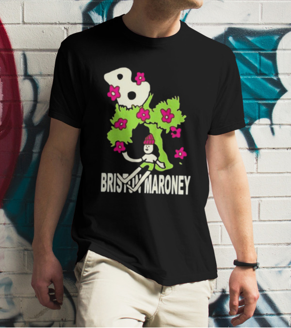 Briston Maroney Cartoon Character With Green Planet And Pink Flowers T-Shirt