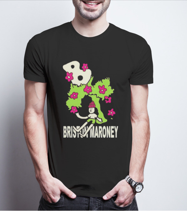 Briston Maroney Cartoon Character With Green Planet And Pink Flowers T-Shirt