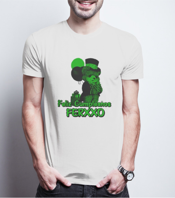 Feliz Cumpleaños Ferxxo Teddy Bear Green Balloons Black Top Hat T-Shirt