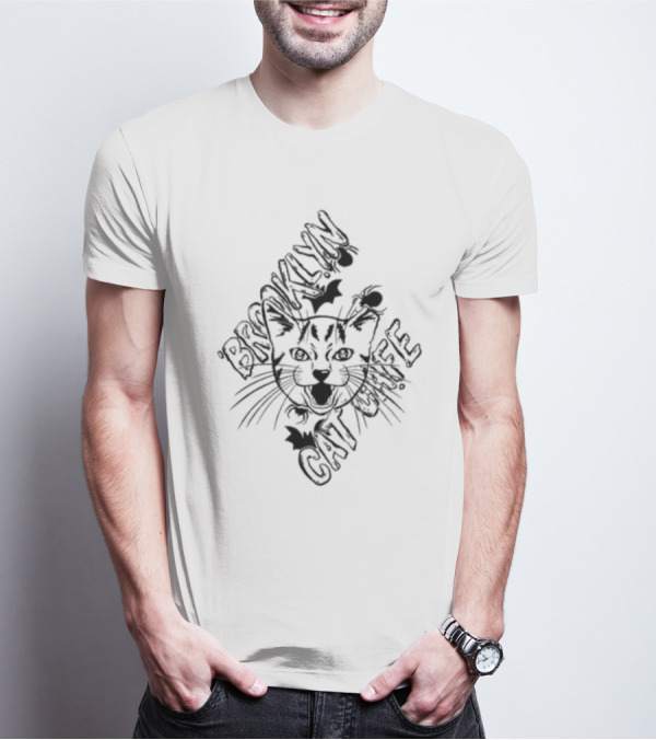 Brooklyn Cat Cafe Halloween Cat And Bat T-Shirt