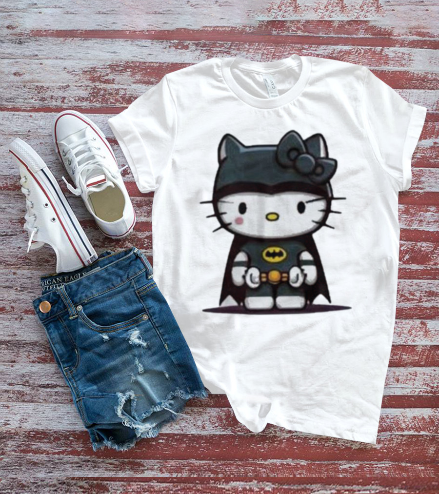 Hello Kitty Batman Crossover Character With Bat Symbol Costume T-Shirt