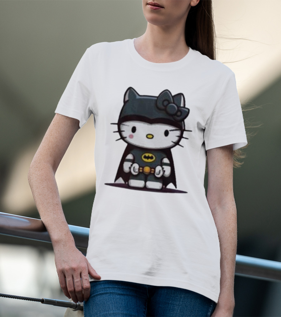 Hello Kitty Batman Crossover Character With Bat Symbol Costume T-Shirt