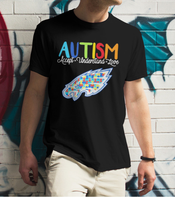 Philadelphia Eagles Autism Accept Understand Love Puzzle T-Shirt