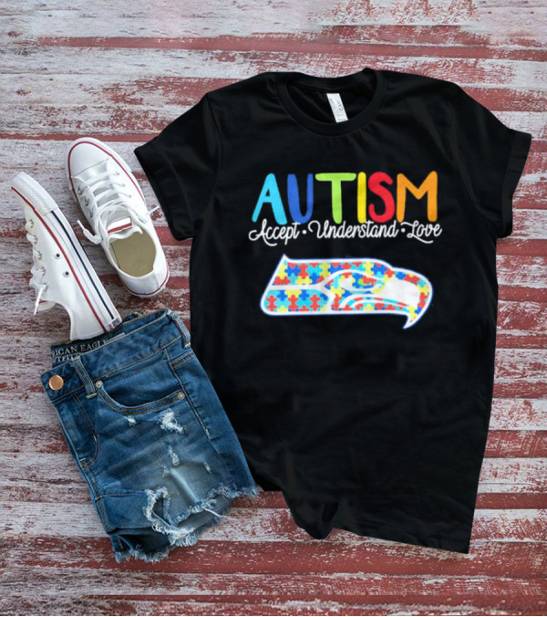 Seattle Seahawks NFL Autism Accept Understand Love Puzzle T-Shirt