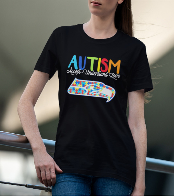 Seattle Seahawks NFL Autism Accept Understand Love Puzzle T-Shirt