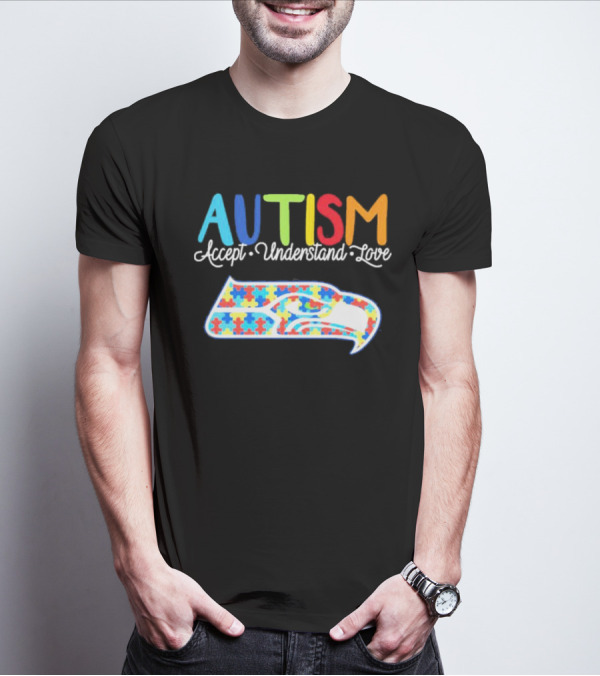 Seattle Seahawks NFL Autism Accept Understand Love Puzzle T-Shirt