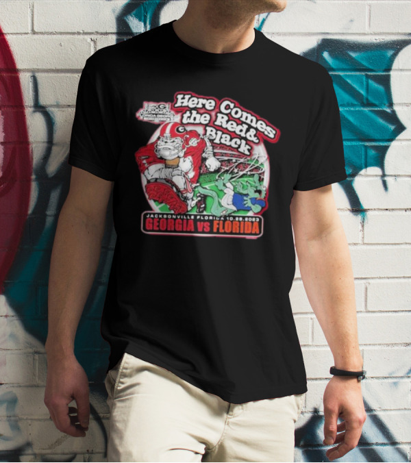 Here Comes The Red And Black Georgia Vs Florida Jacksonville 10.28.2023 T-Shirt
