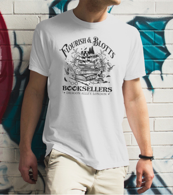 Flourish And Blotts Booksellers Dragon Alley London Wizard Books And Magical Creatures T-Shirt