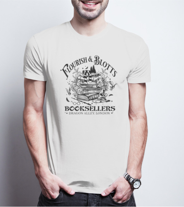 Flourish And Blotts Booksellers Dragon Alley London Wizard Books And Magical Creatures T-Shirt