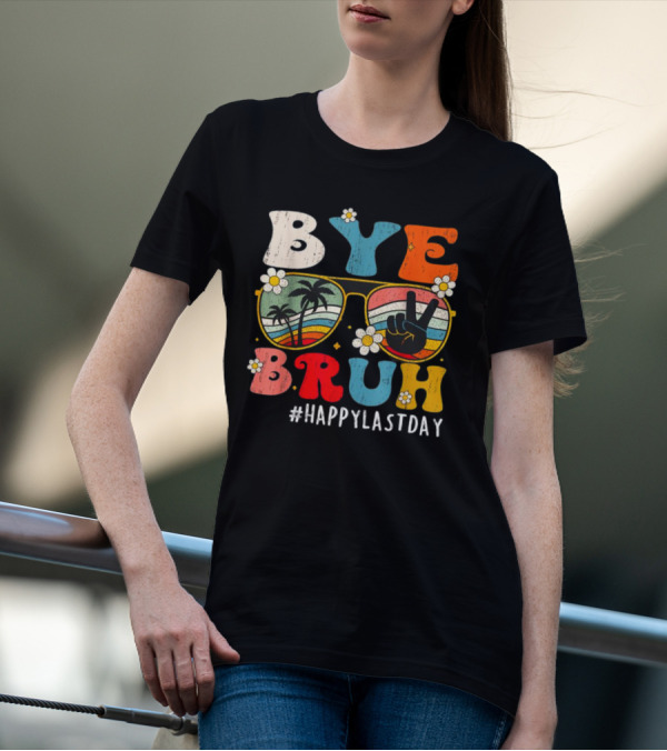 Bye Bruh Palm Tree Peace Sign Sunglasses Retro Vibe T-Shirt