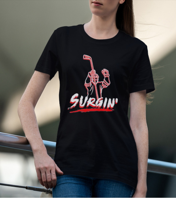 NHL Surgin Celebration Hockey Player With Stick Raised T-Shirt